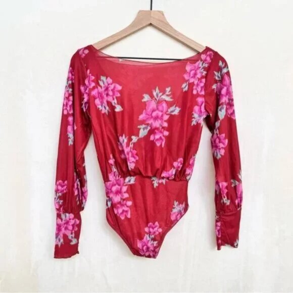 NWOT Free People Intimately Undercover Printed Bodysuit in Cherry Combo - Picture 5 of 9